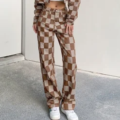 Jeans*Boogzel Clothing Checkered Jeans Brown