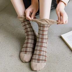 Socks*Boogzel Clothing Plaid Frilly Socks Brown