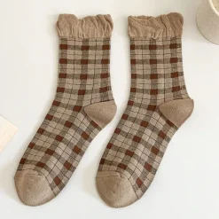 Socks*Boogzel Clothing Plaid Frilly Socks Brown