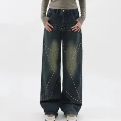 Jeans*Boogzel Clothing Brown Star Rivet Jeans Blue