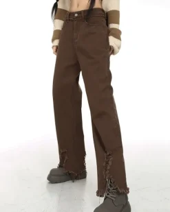 Jeans*Boogzel Clothing Brown Straight Leg Distressed Jeans