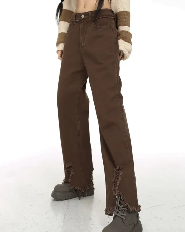 Jeans*Boogzel Clothing Brown Straight Leg Distressed Jeans