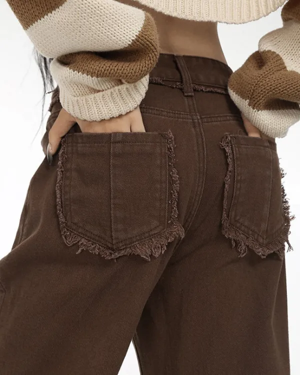Jeans*Boogzel Clothing Brown Straight Leg Distressed Jeans