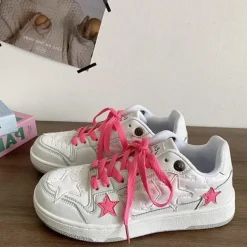 Classics|Aesthetic Sneakers*Boogzel Clothing Bubblegum Pink Star Sneakers in White