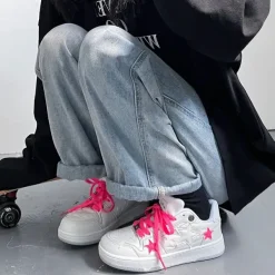 Classics|Aesthetic Sneakers*Boogzel Clothing Bubblegum Pink Star Sneakers in White