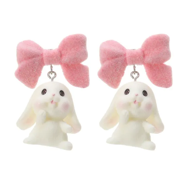 Earrings*Boogzel Clothing Bunny Bow Earrings White/pink