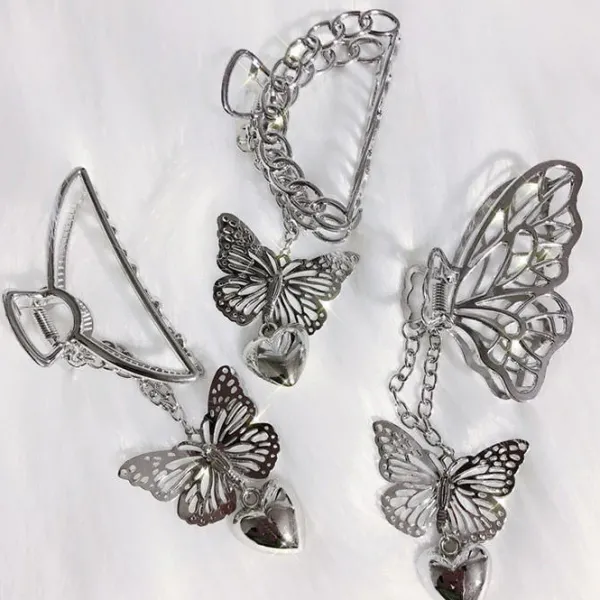 Hair Accessories*Boogzel Clothing Buttefly Grunge Hair Claw Silver
