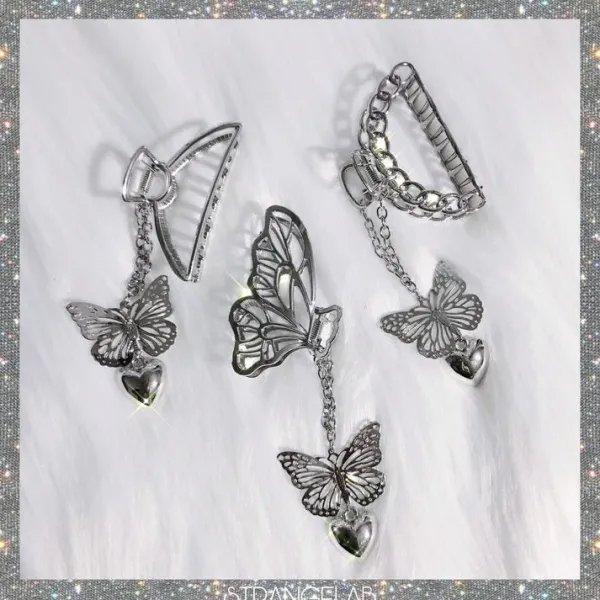 Hair Accessories*Boogzel Clothing Buttefly Grunge Hair Claw Silver