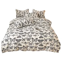 Aesthetic Bedroom*Boogzel Clothing Butterfly Aesthetic Bedding Set Beige/black