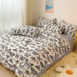 Aesthetic Bedroom*Boogzel Clothing Butterfly Aesthetic Bedding Set Beige/black