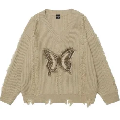 Sweaters*Boogzel Clothing Butterfly Aesthetic Distressed Sweater