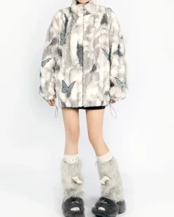 Coats & Jackets*Boogzel Clothing Butterfly Aesthetic Oversized Fur Jacket