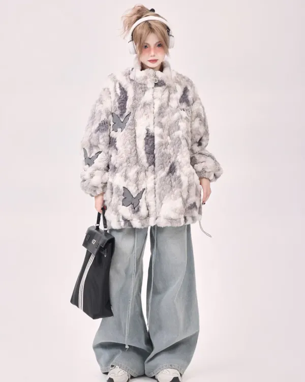 Coats & Jackets*Boogzel Clothing Butterfly Aesthetic Oversized Fur Jacket