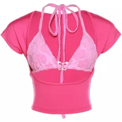 Y2K Tops|Crop Tops*Boogzel Clothing Butterfly Bikini Top with Short Sleeve Tee Pink