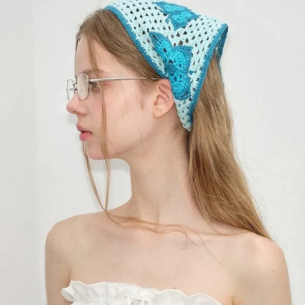 Other*Boogzel Clothing Butterfly Crochet Triangle Bandana Blue