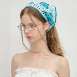Other*Boogzel Clothing Butterfly Crochet Triangle Bandana Blue