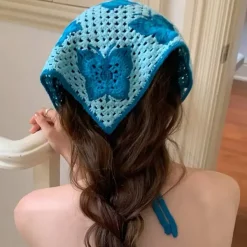 Other*Boogzel Clothing Butterfly Crochet Triangle Bandana Blue