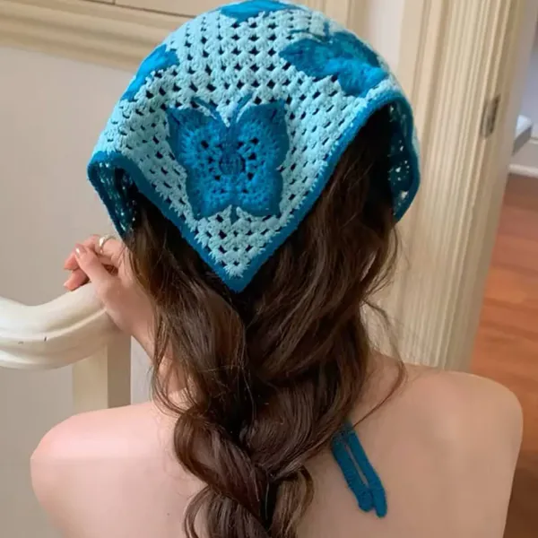 Other*Boogzel Clothing Butterfly Crochet Triangle Bandana Blue