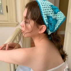 Other*Boogzel Clothing Butterfly Crochet Triangle Bandana Blue