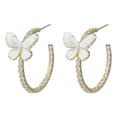 Earrings*Boogzel Clothing Butterfly Crystal Hoop Earrings Gold/white