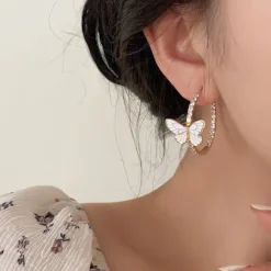 Earrings*Boogzel Clothing Butterfly Crystal Hoop Earrings Gold/white