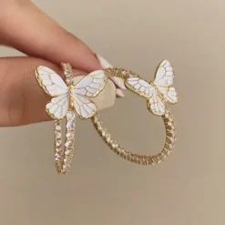 Earrings*Boogzel Clothing Butterfly Crystal Hoop Earrings Gold/white