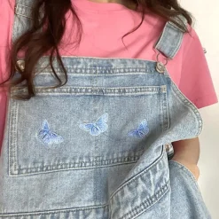 Shorts*Boogzel Clothing Butterfly Denim Dungaree Shorts Blue