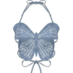 Y2K Tops|Crop Tops*Boogzel Clothing Butterfly Denim Top Blue