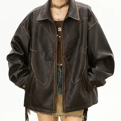 Coats & Jackets*Boogzel Clothing Butterfly Distressed Leather Jacket Brown