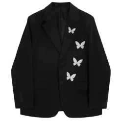 Mens|Coats & Jackets*Boogzel Clothing Butterfly Embroidery Blazer Black
