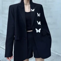 Mens|Coats & Jackets*Boogzel Clothing Butterfly Embroidery Blazer Black