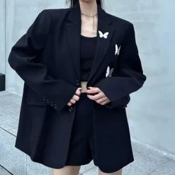 Mens|Coats & Jackets*Boogzel Clothing Butterfly Embroidery Blazer Black