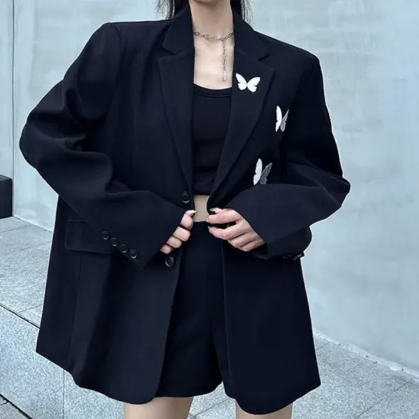 Mens|Coats & Jackets*Boogzel Clothing Butterfly Embroidery Blazer Black