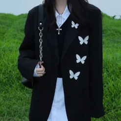 Mens|Coats & Jackets*Boogzel Clothing Butterfly Embroidery Blazer Black