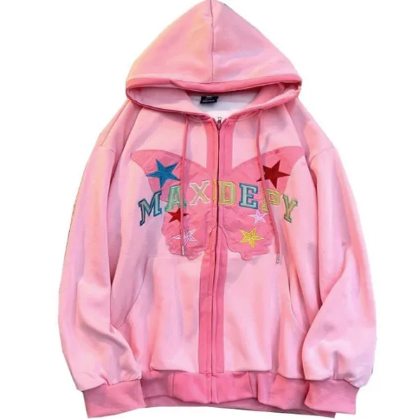 Hoodies*Boogzel Clothing Butterfly Embroidery Zip Up Hoodie