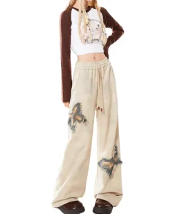 Pants & Trousers*Boogzel Clothing Butterfly Patch Wide-Leg Pants Beige