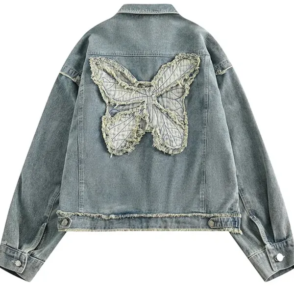 Coats & Jackets*Boogzel Clothing Butterfly Patch Y2K Denim Jacket Blue