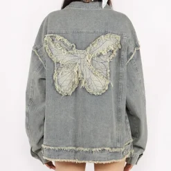 Coats & Jackets*Boogzel Clothing Butterfly Patch Y2K Denim Jacket Blue
