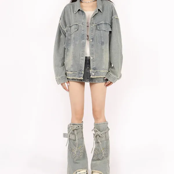 Coats & Jackets*Boogzel Clothing Butterfly Patch Y2K Denim Jacket Blue