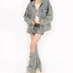 Coats & Jackets*Boogzel Clothing Butterfly Patch Y2K Denim Jacket Blue
