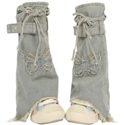 Other*Boogzel Clothing Butterfly Patch Y2K Denim Leg Warmers Blue