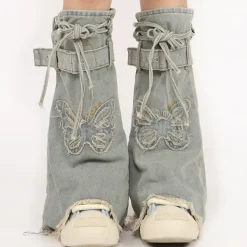 Other*Boogzel Clothing Butterfly Patch Y2K Denim Leg Warmers Blue