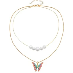Necklaces & Chokers*Boogzel Clothing Butterfly Pearl Layered Necklace Gold