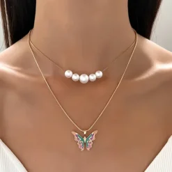 Necklaces & Chokers*Boogzel Clothing Butterfly Pearl Layered Necklace Gold