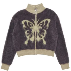 Coats & Jackets|Sweatshirts*Boogzel Clothing Butterfly Print Fuzzy Bomber