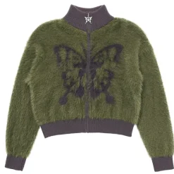 Coats & Jackets|Sweatshirts*Boogzel Clothing Butterfly Print Fuzzy Bomber
