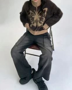 Coats & Jackets|Sweatshirts*Boogzel Clothing Butterfly Print Fuzzy Bomber