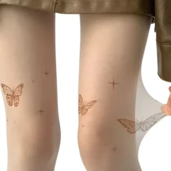 Other*Boogzel Clothing Butterfly Print Sheer Tights Beige