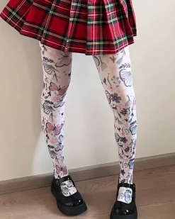 Other*Boogzel Clothing Butterfly Print Tights White/purple