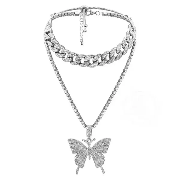 Necklaces & Chokers*Boogzel Clothing Butterfly Rhinestone Layered Necklace